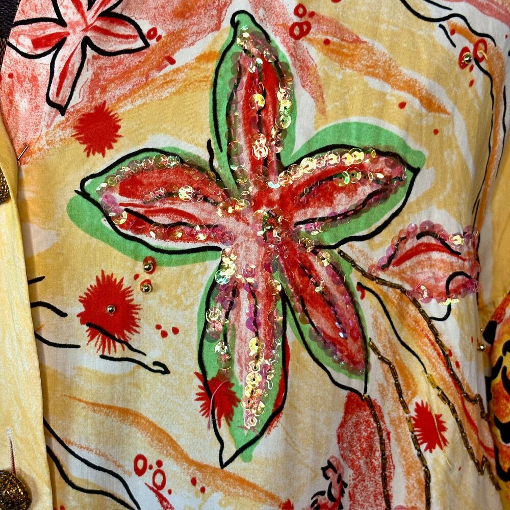 Vtg 80s Abstract Floral Blouse Sequin Beaded Size 2X Retro Oversized Beachy Glam - Picture 6 of 13